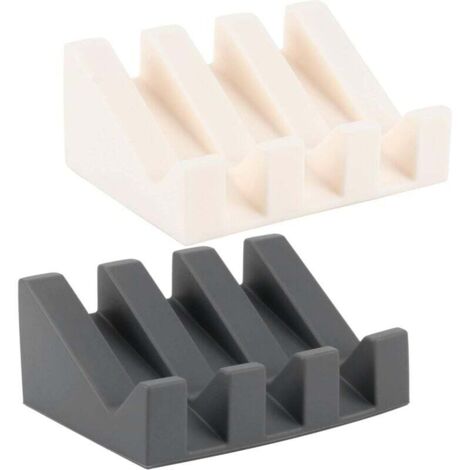 2 Stück Seifenschale aus Silikon, selbstentleerender Seifenhalter, Seifenschale mit Abtropffläche, Zubehör für Küche und Badezimmer (Grau + Weiß)