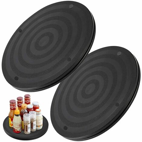 2 Stück stabiles, um 360° drehbares Tablett mit Stahlkugellagern, doppelt strukturierte Oberfläche, für Monitor, Laptops, Küchenhelfer, Bastelprojekte, Bonsai-Pflanzen – Schwarz