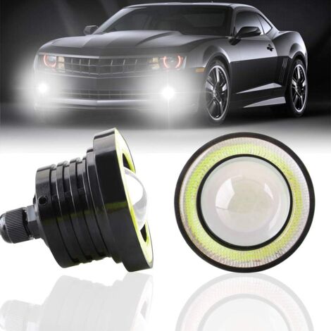 2 Stück superheller 7,6 cm Universal-LED-Nebelscheinwerfer-Projektor, 12 V, 10 W, weiß, COB, Halo-Angel-Eyes-Ringe, Motorrad, Auto, Tagfahrlicht, DRL, Fahrlicht, Nebelscheinwerfer