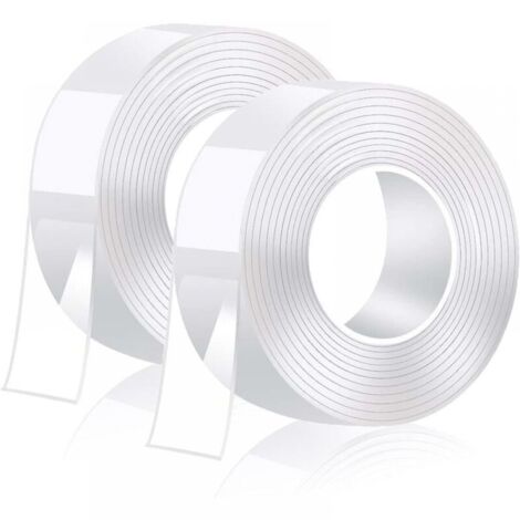 2 Stück superstarkes doppelseitiges Klebeband, 1 mm dick, 3 m x 2 cm, waschbares transparentes Nano-Klebeband, multifunktionales wiederverwendbares doppelseitiges Klebeband