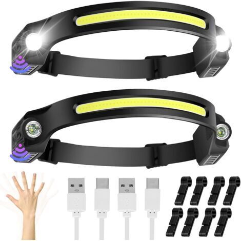 2 Stück USB wiederaufladbare LED-Stirnlampe 350 Lumen 6 Modi 230 Grad Betrachtungswinkel Große IPX4 Wasserdichte Taschenlampe Geschenk für Erwachsene, Kinder, Camping, Laufen, Angeln, Radfahren, Jogge