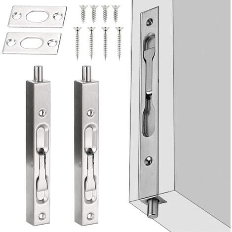ERSANDY 2 Stück verdeckte Sicherheitstür aus Edelstahl, 15 x 1,6 x 2 cm, rostfrei, Schieberiegelschloss, korrosionsbeständig, versteckte Türverriegelung mit Schrauben für Heim- und Bürotüren – Silber