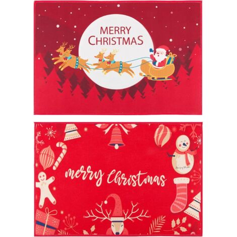 2 Stück Vordertürmatte, Weihnachts-Fußmatte, rote Bodenmatte, Motiv: Frohe Weihnachten, Weihnachtsmannschlitten, Dekoration, für drinnen und draußen, Zuhause, Schlafzimmer, für Bad, Küche, Wohnzimmer,