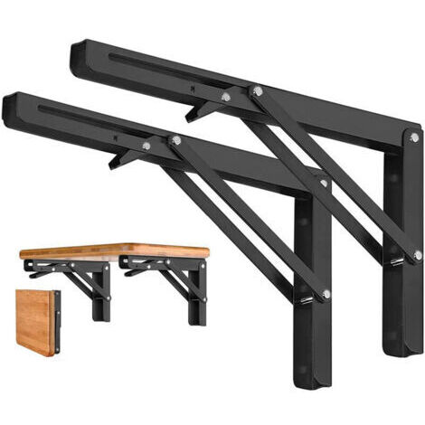 2 Stück Winkel Schwarz - 250mm Klappregal aus Edelstahl Stütze Konsole Klappwinkel für Wandregal Tragkraft 80kg
