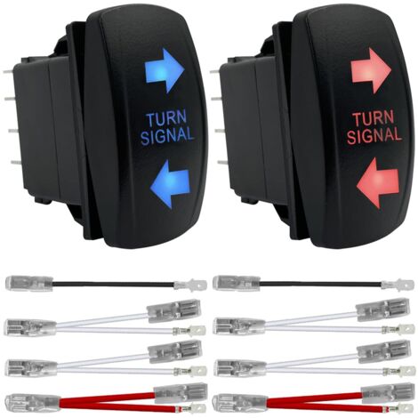 2 Stück Wippschalter-Blinker, 7-polig, EIN-AUS-EIN, 12 V, 20 A, DPDT-Schalter mit LED-Beleuchtung (blau/rot), inklusive Jumperkabeln für ARB/Carling/NARVA 4x4 UTV ATV RZR SXS