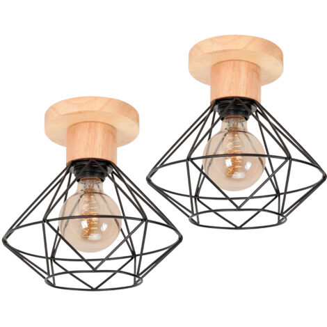 2 Stücke E27 Deckenleuchte Retro Style Semi Flush Mount Deckenlampe Metall für Korridor Wohnzimmer Esszimmer Küche - 22CM, Schwarz