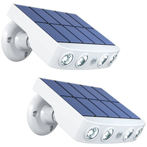 2 STÜCKE LED Solarbetriebene Wandleuchte Drehbare Wasserdichte Bewegungssensorleuchten Außengartenlampe mit Halterung Warmweißes Licht - Weiß 2STK