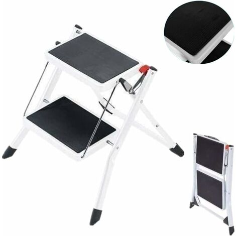 2 Stufen Klappstufen Trittleiter ,Leichte Stehleiter Mini Leiter Klapptritt Trittleiter Haushaltsleiter Einfache Aufbewahrung Stehleiter für Home Kitchen Office DIY, 150 kg max Belastung
