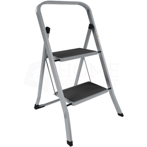 2-stufige Klappleiter aus Stahl mit rutschfesten Stufen, Grau, H 83 x B 47 x T 52 cm