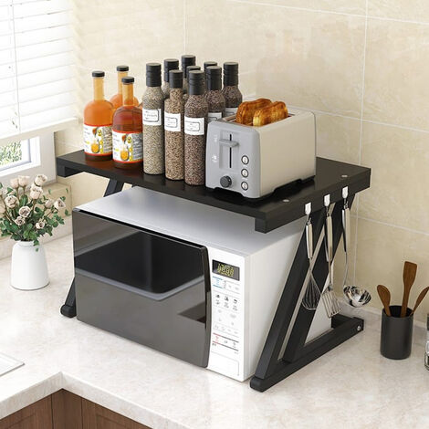 2-stufiges Haloyo® Mikrowellen Regal ,Mikrowellenherd Küchenarbeitsplatten Organizer,57 x 38 x 38 cm,schwarz