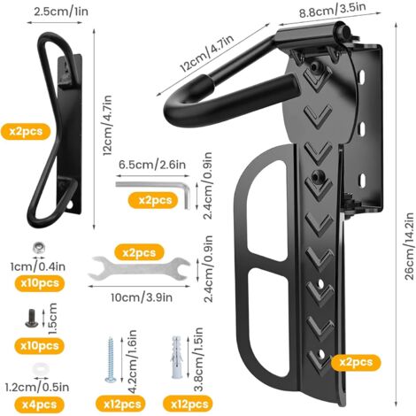 2 supporti da parete girevoli per bici - Supporto da parete verticale - Con ganci per mountain bike, bici da strada e bici elettrica