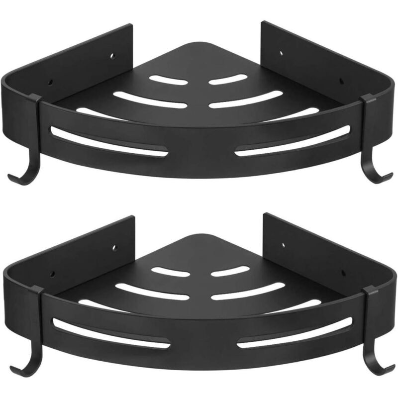 2 supports de douche - Installation sans perçage - 4 crochets - Métal - Noir - Convient pour salles de bain et cuisines - Conception double couche