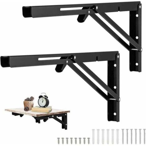 2 supports d'étagère pliables renforcés, 500 x 170 mm, noirs, compatibles avec un établi de garage, fixation murale - AquaForge