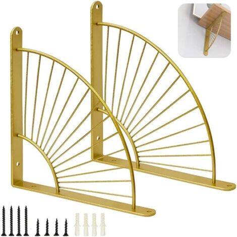 2 Supports D'étagères en Forme D'éventail Doré, Equerre Etagere Murale, Support Mural en Métal pour Restaurant, Support Triangulaire Flottant, étagères d'a (Or)