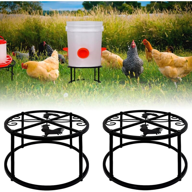 2 supports en métal pour abreuvoirs à poulets, support robuste avec 4 pieds en fer antirouille, support rond pour poulaillers, volailles, intérieur