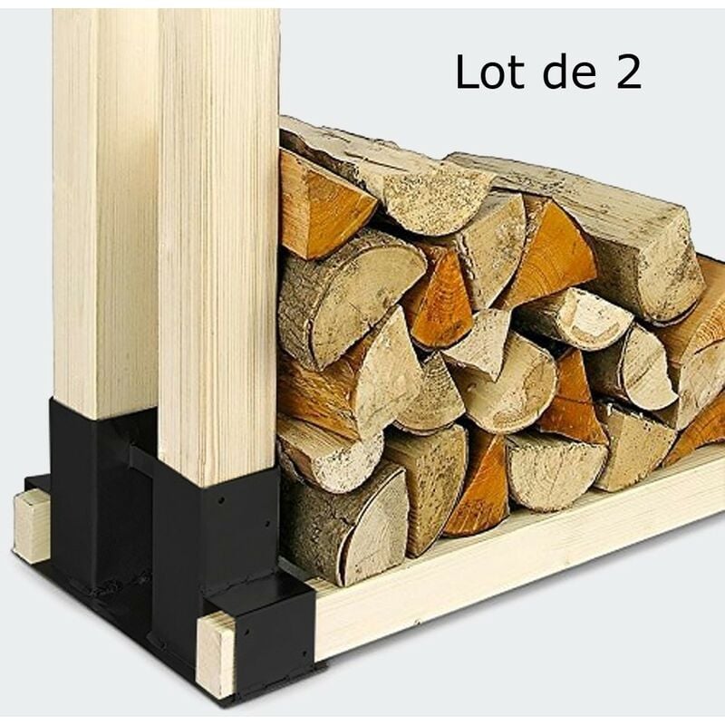 2 Range Bûches Supports En Métal Pour Rangement - Stockage Du Bois De Chauffage - Noir