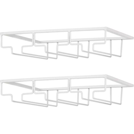 2 supports métalliques pour verres à vin installables sous un placard, blanc