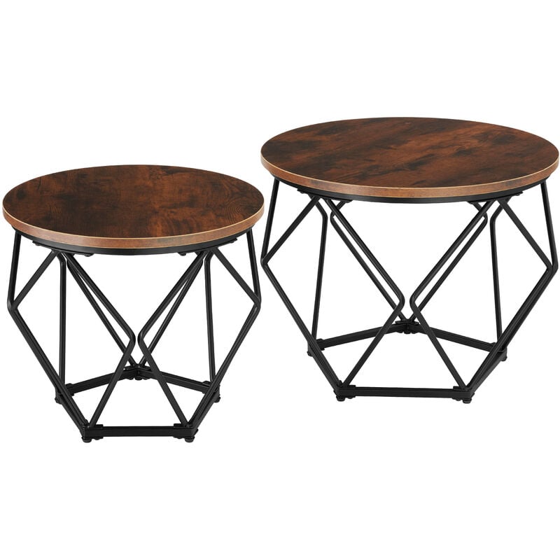 tectake - 2 tables basses benham - bois foncé industriel, rustique - bois foncé industriel, rustique