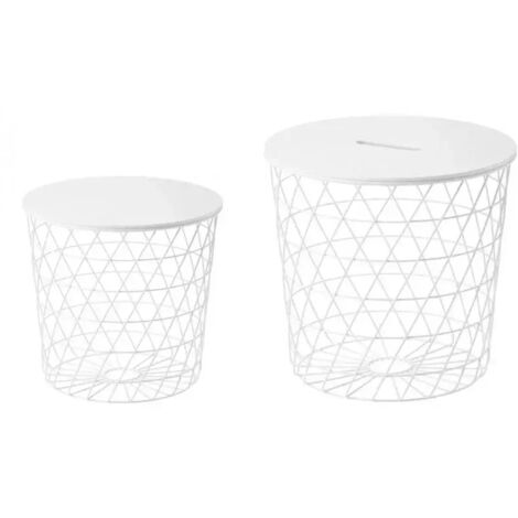 2 tables basses gigognes rondes métal filaire blanc - EVY