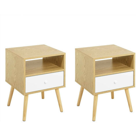 2 tables de chevet en bois léger et tiroir blanc avec un style moderne