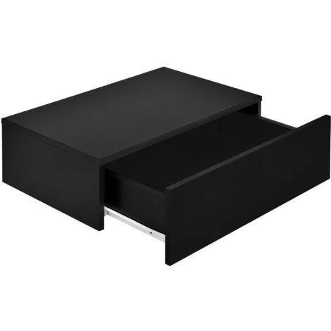 2 tables de nuit chevet étagères murales pour chambre à coucher avec 2 tiroirs 46 cm noir laqué - Noir