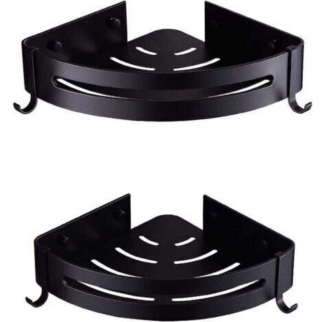 2 tablette de douche, tablette d'angle, sans perçage (noir),--