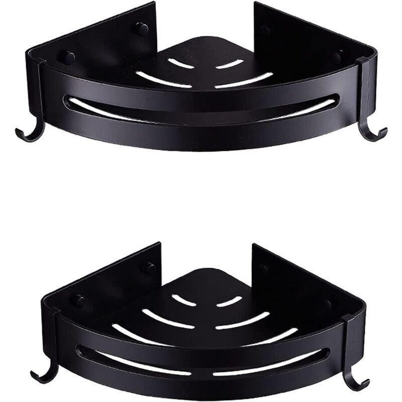 2 tablette de douche, tablette d'angle, sans perçage (noir),- Trimec