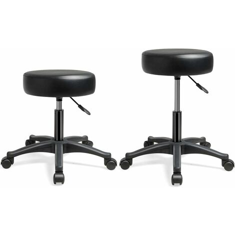 2 tabourets à roulettes siège de 10 cm hauteur réglable 46-61cm pour coiffeuse, massage, noir