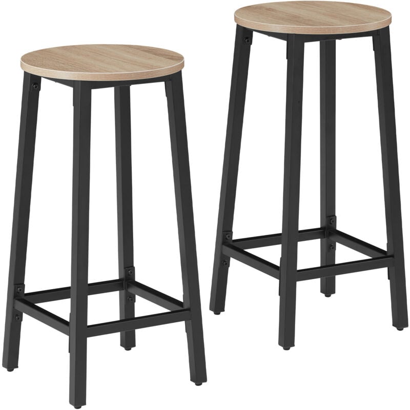 Tectake - Lot de 2 tabourets de bar en Bois et acier Hauteur d'assise 66 cm