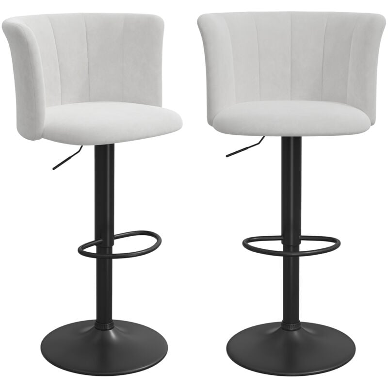 Sifree - 2 tabourets de bar en velours, tabouret îlot relevable, chaise haute de cuisine ergonomique, blanc, maison/commercial