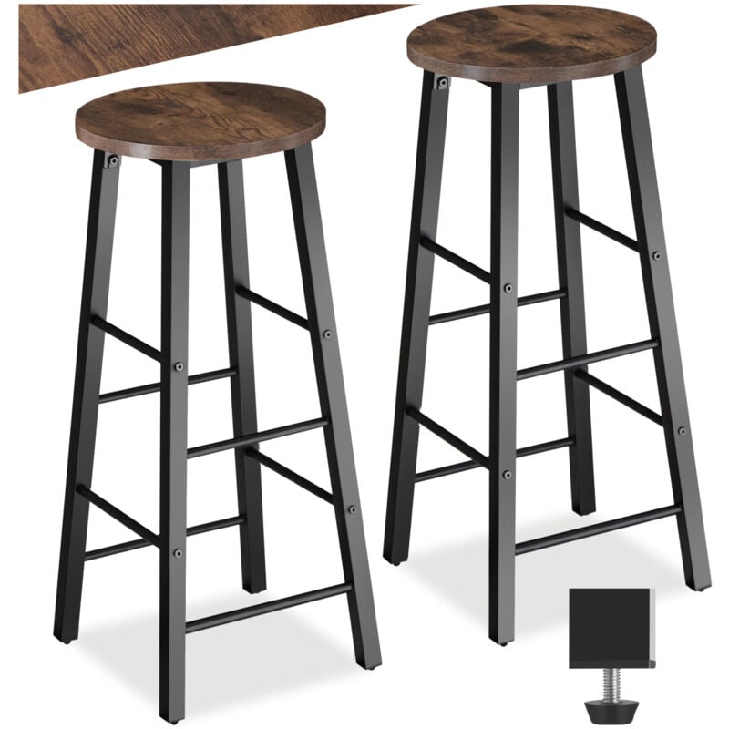 Tectake - Lot de 2 tabourets de bar en Bois et acier Hauteur d'assise 72,5 cm