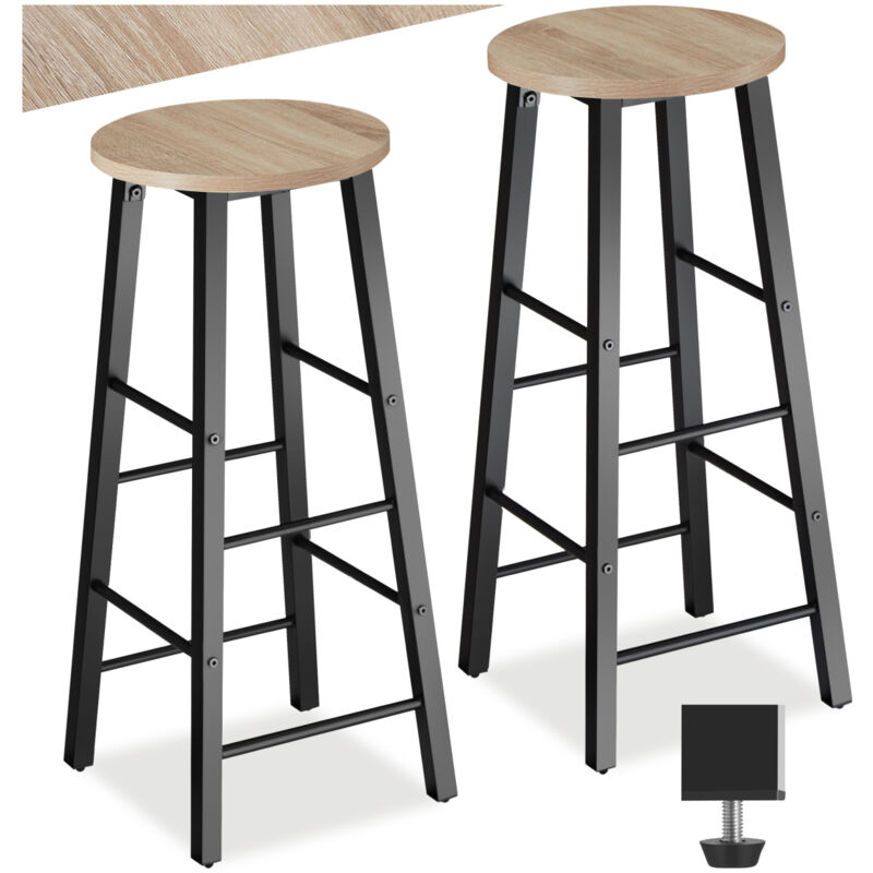 Tectake - Lot de 2 tabourets de bar en Bois et acier Hauteur d'assise 72,5 cm