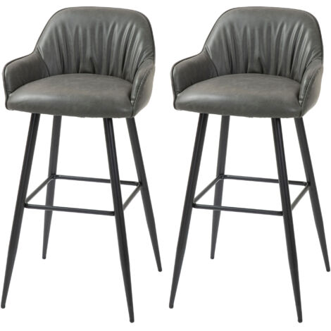 2 Tabourets de Bar Modernes avec Repose-pieds et Dossier, Similicuir PU et Acier, Gris