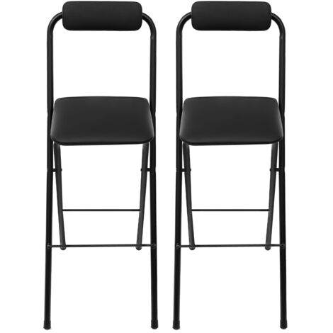 2 tabourets de bar pliants avec dossier, tabourets hauts pliants, chaises de bar pliantes portables, sièges de comptoir rembourrés en cuir pour îlot de cuisine, boutique, café, salle à manger, noir, 1