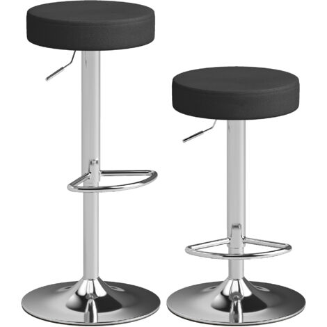 2 Tabourets de Bar Réglables Moderne, Cuir PU, Mousse et Métal, 38.5x38.5x62-84 cm, Noir