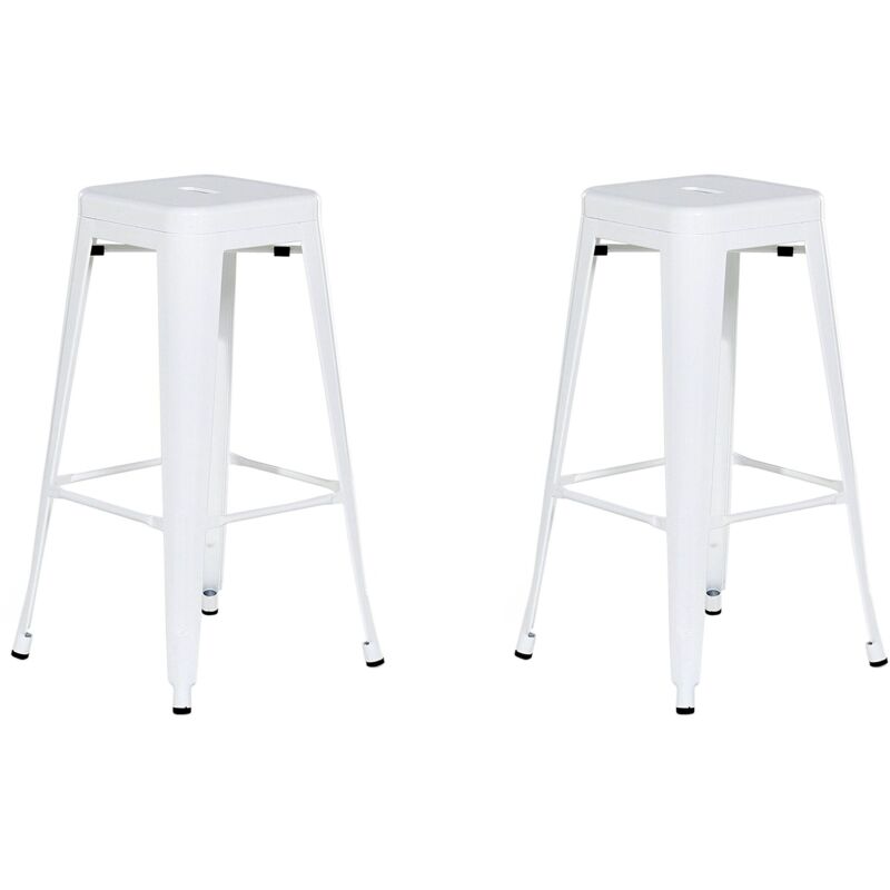 Beliani - Lot 2 Chaises Tabourets de Bar Industriels en Acier Blanc 76 cm Empilables et Pratiques pour Cuisine ou Salle à Manger au Design Moderne