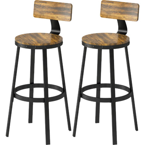 2 Tabourets de Bar Rustiques avec Repose-pieds, Bois et Métal, 37x47x96 cm, Brun