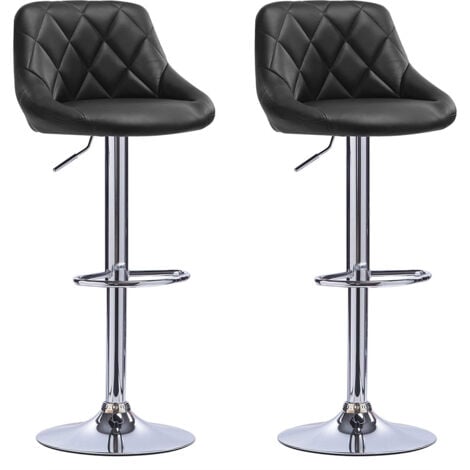 2 Taburetes de bar de cuero sintético, altura y rotación ajustables, negro
