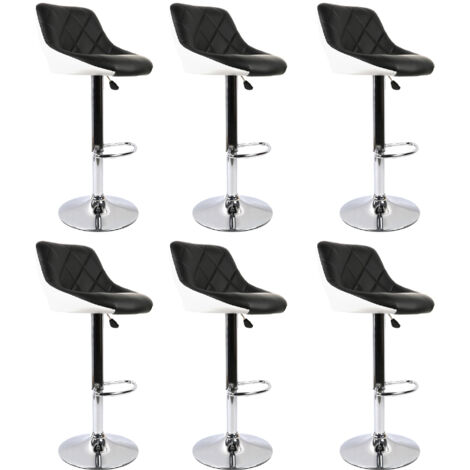 2 Taburetes de bar de cuero sintético, altura y rotación ajustables,negro y blanco