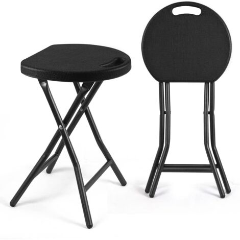 2 Taburetes Plegables Portátil de Metal y Plástico, Taburetes Multiusos Multifuncional Alto para Bar Cocina Barbacoa Jardín Terraza  Negro, 2 Unidades, 30x30x46cm, Carga Máxima: 136KG