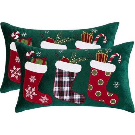 2 Taie d'oreiller 30x50 cm Taie d'oreiller Père Noël ，Taie d'oreiller de Oreiller Chaussettes