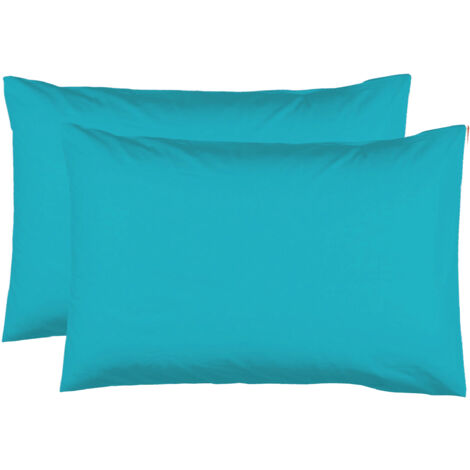 2 Taies d'oreiller 50 x 70 cm - Bleu turquoise - 100% coton 57 Fils