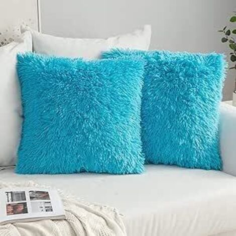 2 taies d'oreiller en fourrure artificielle, bleu clair-Fei Yu