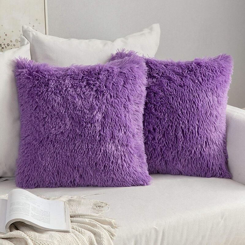 2 taies d'oreiller en fourrure artificielle, violet-Fei Yu