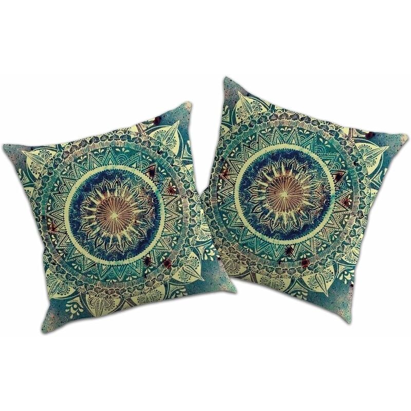 2 taies oreiller aspect lin pour décorer coussins, coussins, coussins de canapé, taies oreiller, imprimés mandala et motifs géométriques ethniques