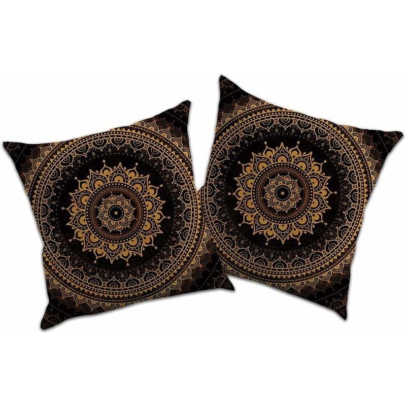 2 taies oreiller en aspect lin pour coussins décoratifs, oreillers, coussins de canapé, housses de coussin, imprimés mandala et style ethnique