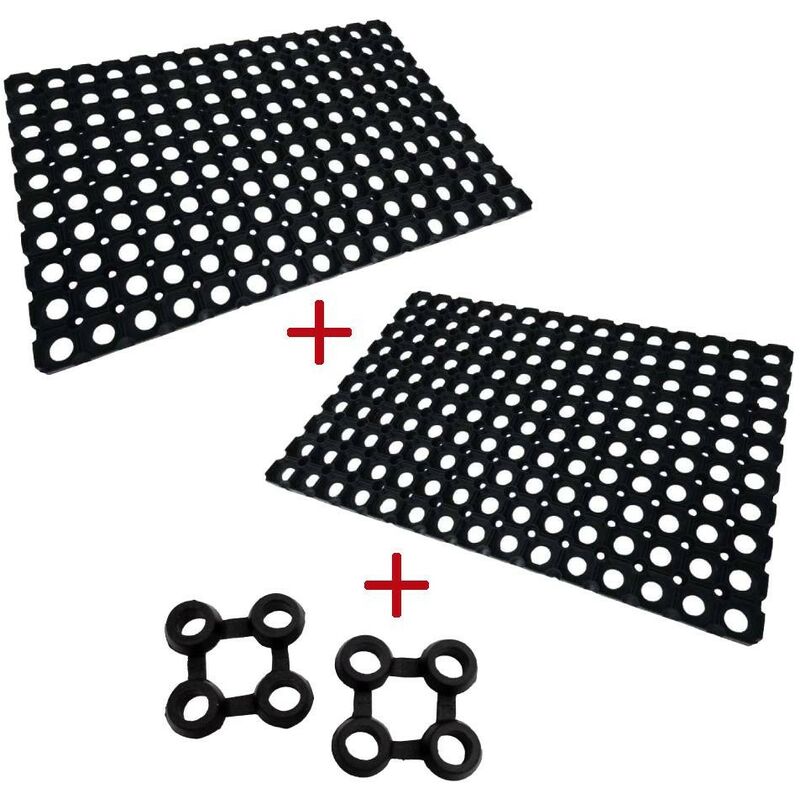 2 tapis caillebotis caoutchouc + connecteurs noir 40 x 60 - noir