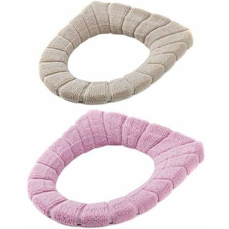 2 Tapis de Coussin de Coussin de Toilette Rétractable Lavable,Warmer Coussin de Warmersiège de Toilette,Universel WC Coussin coloré Abattant Réservoir Réservoir (Beige, Rose)