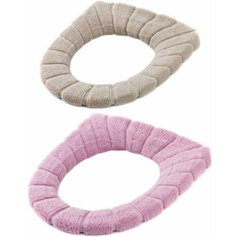 2 Tapis de Coussin de Coussin de Toilette Rétractable Lavable,Warmer Coussin de Warmersiège de Toilette,Universel WC Coussin coloré Abattant Réservoir Réservoir (Beige, Rose)