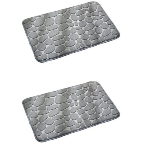 2 Tapis Relief Antidérapant 60x40 - Mousse à Mémoire de Forme - Motif Galets